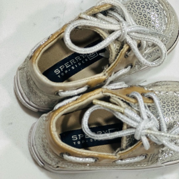 Sperry Top-Siders Crib Shoes- Silver Cheetah Print Size 2M - Picture 4 of 7